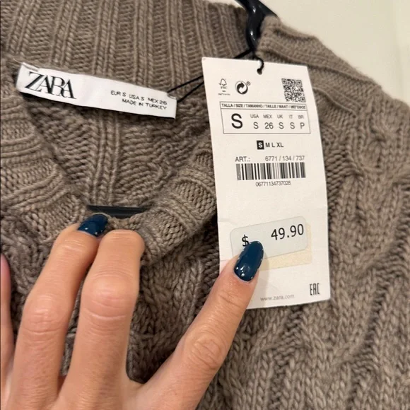 Zara Taupe Cable Knit Turtleneck Sweater - Picture 4 of 4